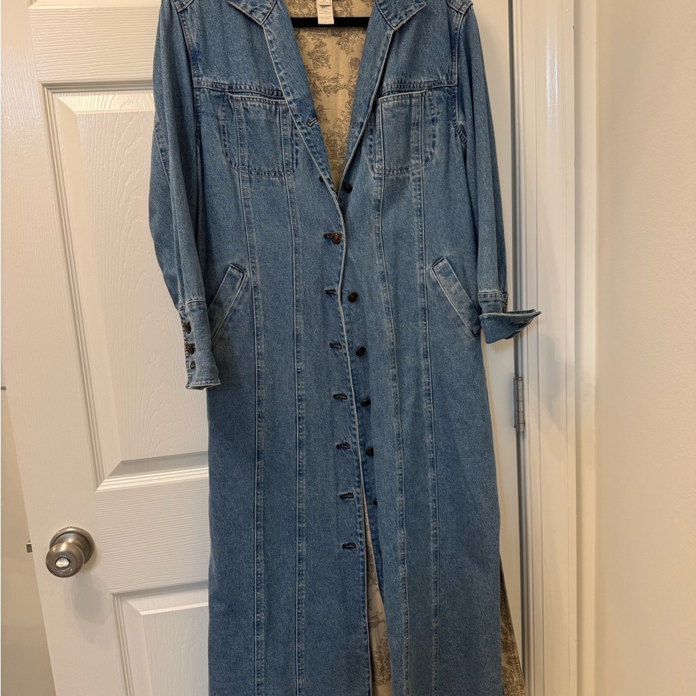 J. Jill Blue Full Length Jean Jacket with Classic Collar and Long Sleeves